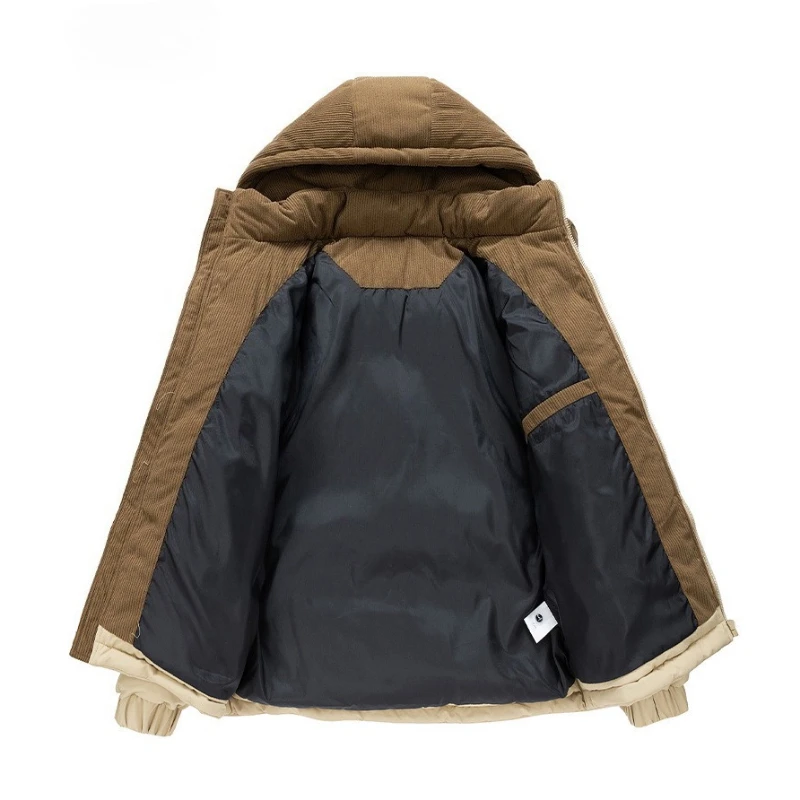 2025 Men Winter Thick Warm Parka Coat Male Color Blocking Detachable Hooded Collar Cotton Jacket Men's Cotton Coat