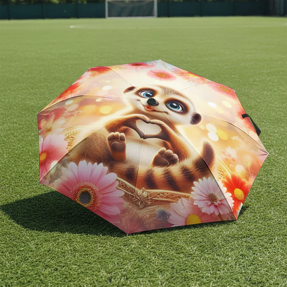 1P C Colorful Umbrella with Adorable Animal Illustration Print 8 Iron Ribs Folding Umbrella Auto-Open Fashion Sunshade