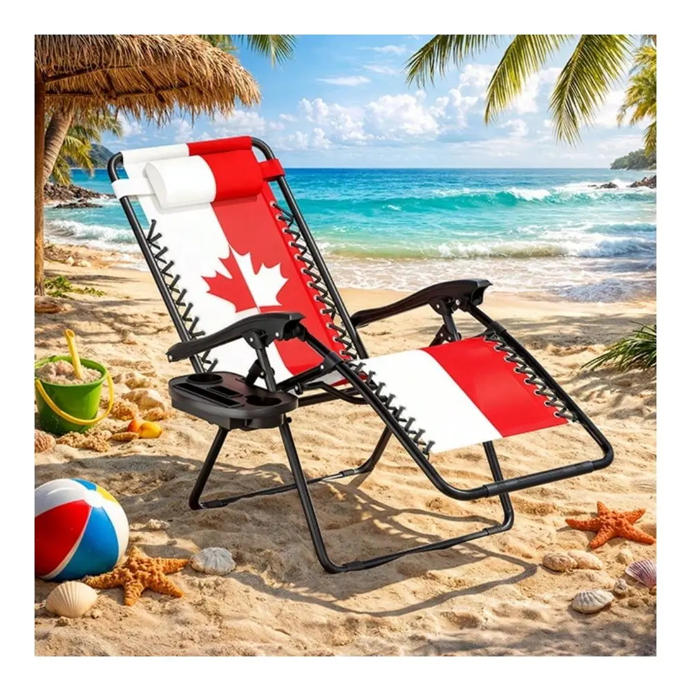 

Gravity Lounge Chair, Adjustable Folding Recliner With Side Tray Cup Holder, Removable Headrest Pillow, Portable Outdoor Lounge