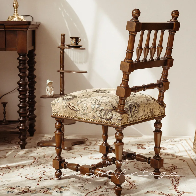 Retro lichte luxe stoel eetkamerstoel Franse middeleeuwse make-up eetkamerstoel
