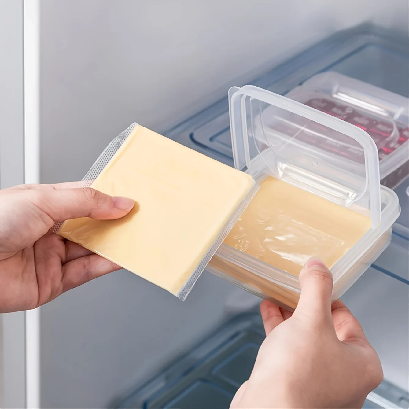 

1pc Plastic Refrigerator Storage Cheese Box, Cheese Container, Butter Block Cheese Slice Storage Box