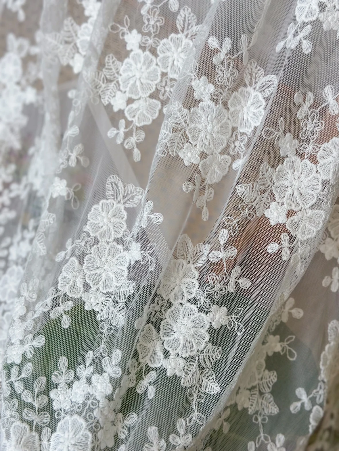 Soft Mesh Embroidered Flower Lace Fabric, Dress Skirt, 3D Embroidery, Flower Leaf Curtain, Women\'s Lace Cloth, DIY Sewing