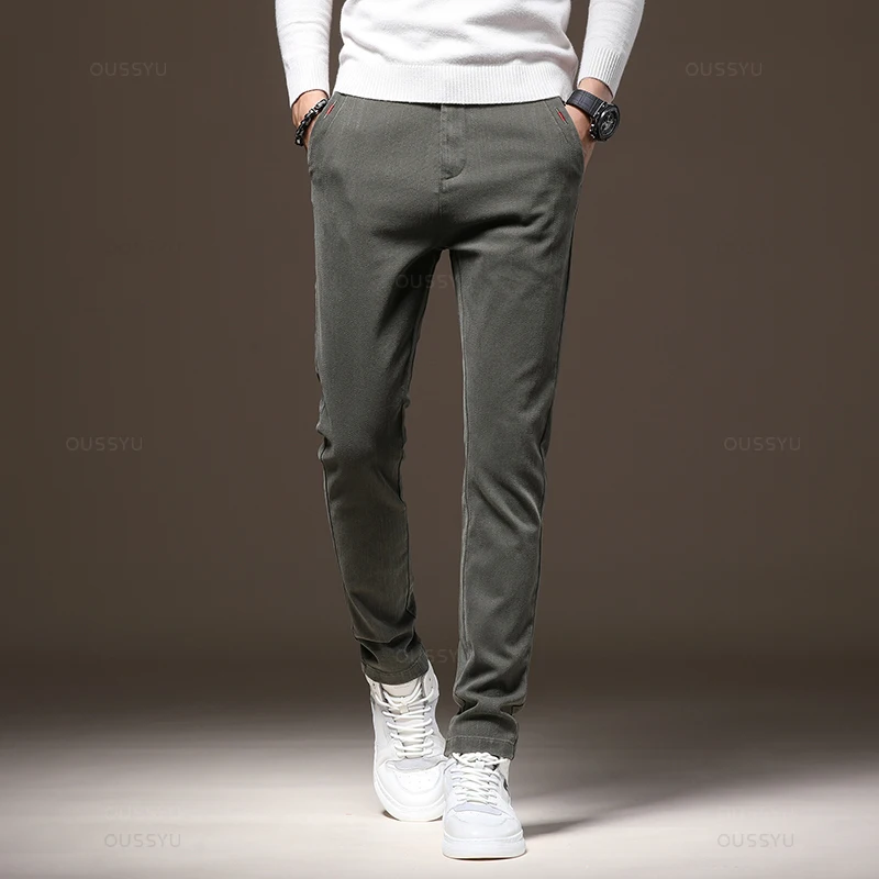 MINGYU pantaloni Cargo elasticizzati da lavoro classici nuovi di zecca da uomo in cotone Slim Fit grigio verde corea autunno inverno pantaloni Casual spessi maschili