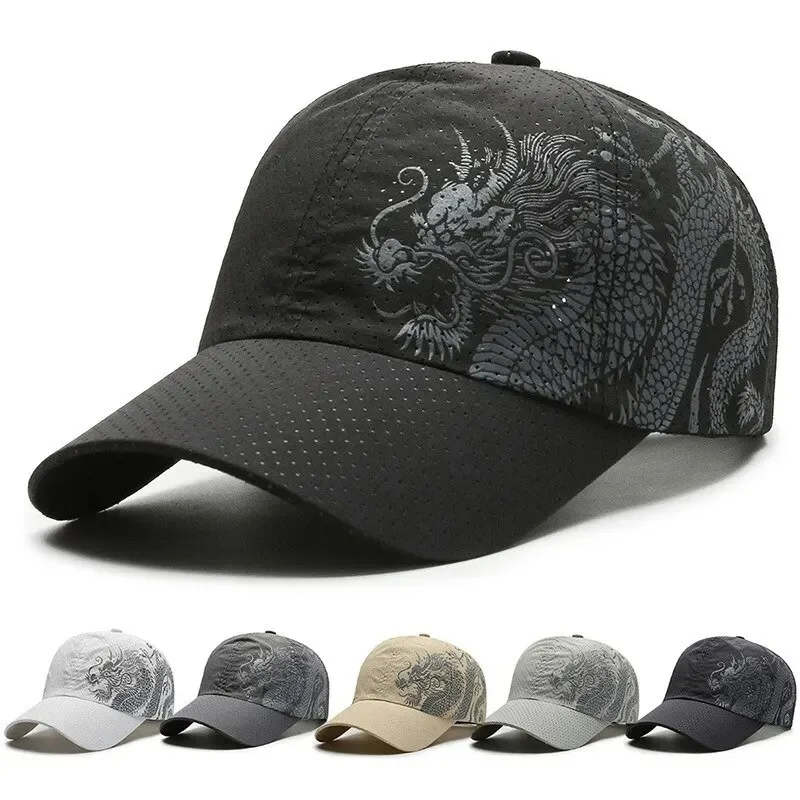 Unisex Chinese Style Printing Dragon Baseball Cap Outdoor Quick-drying Mesh Sun Hat Women Men Breathable