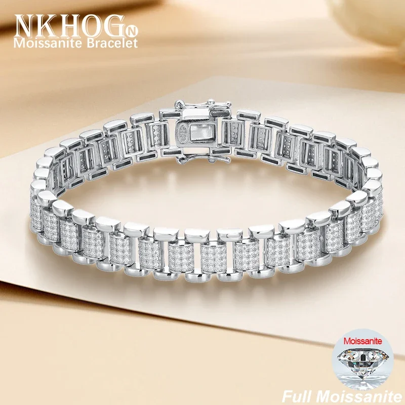 NKHOG Full Moissanite Cuban Bracelets S925 Sterling Silver 18K Gold Plated Lab Diamond Bangle Women Jewelry Gifts GRA Certified