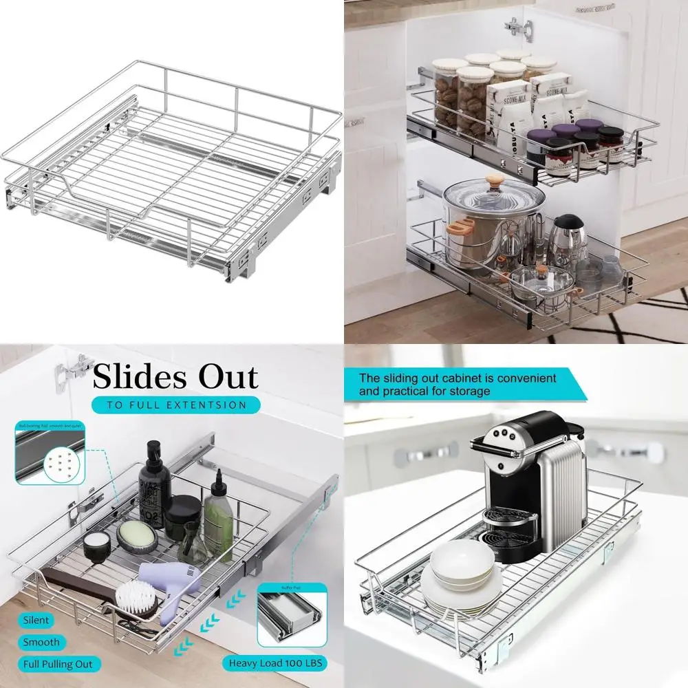 

17 Wide x 17 Deep Pull-Out Cabinet Organizer, Heavy-Duty Slide-Out Drawers for Kitchen and Bathroom Storage