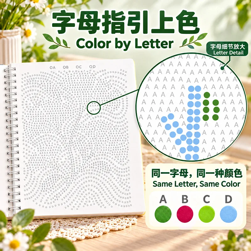 Coloring Book, Letter Guide Coloring Book, Adult Dot Coloring, Hand-drawn Line Drawing Book, Creative Drawing Book