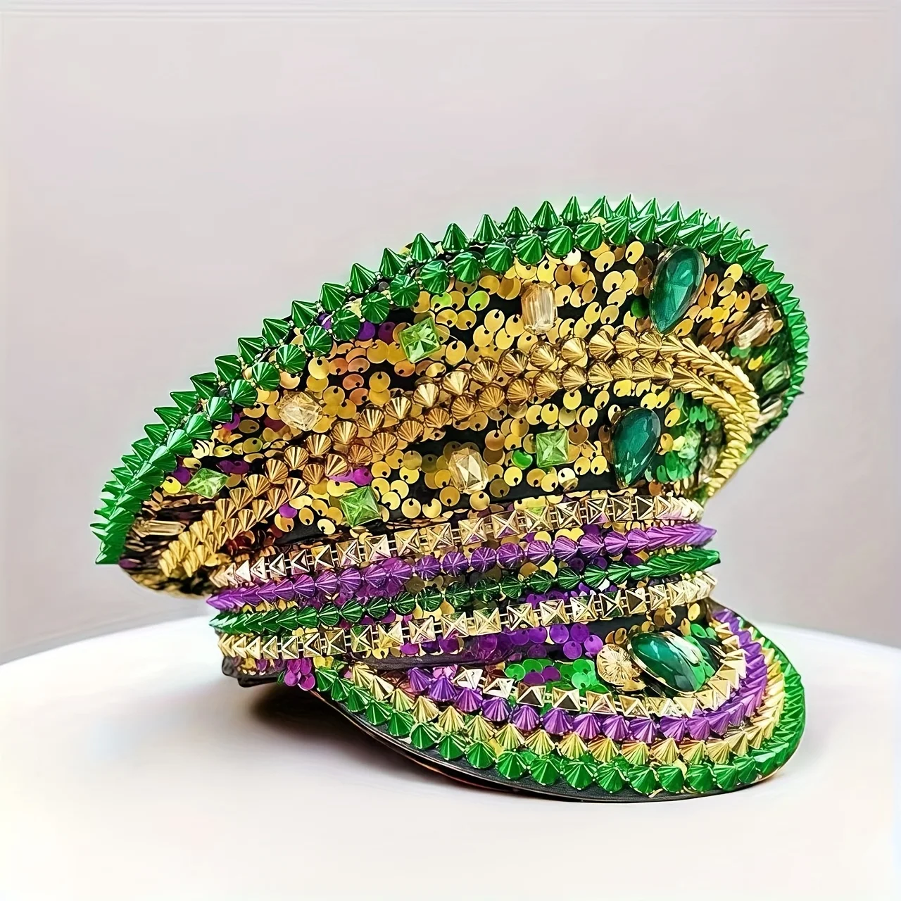 홍루안 옐로우 레이저 가죽 루프 캡틴 모자, 여성용 라인스톤 & 밀리터리 캡, 레이브 페스티벌 액세서리 & 파티 캡 남성용