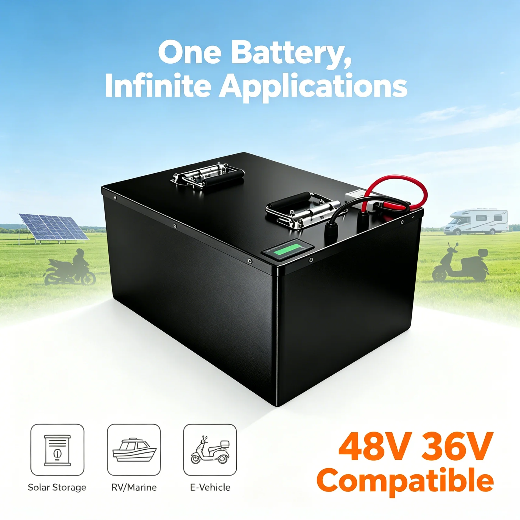 48V 36V LiFePO4 Battery 50Ah-300Ah 10KW Solar System Electric Vehicle Motorcycle Tricycle RV Yacht Golf Cart AGV withBMS Charger
