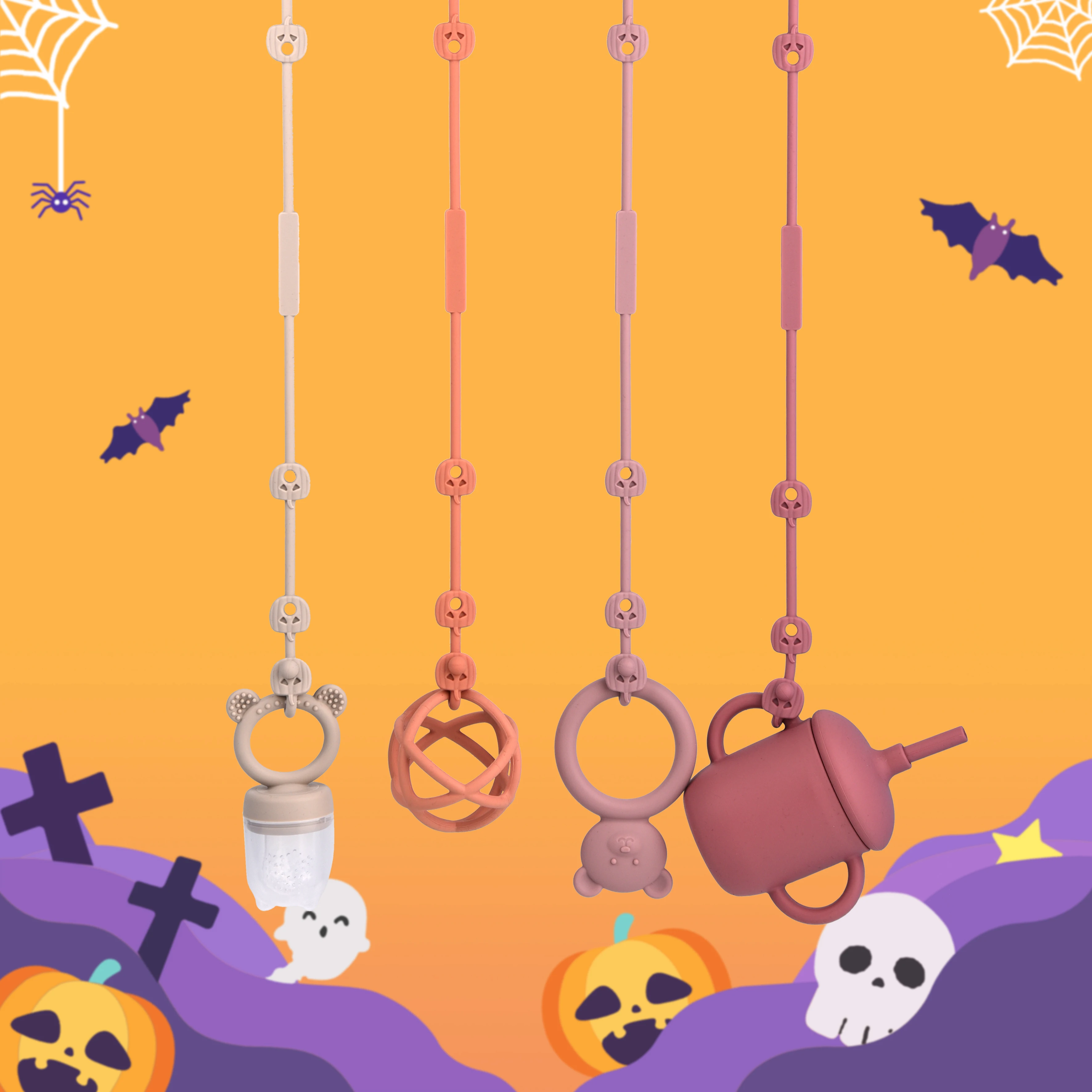 1PCS Halloween Pumpkin Dummy Chain Baby Food Grade Silicone Pacifier Chain Pacifier Clip Chain