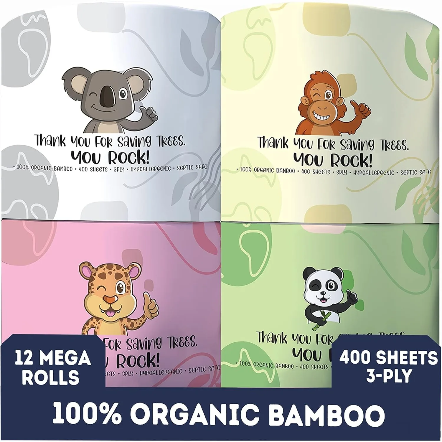 

Bamboo Toilet Paper - Ultra Soft 3-Ply Bath Tissue, 400 Sheets Per Roll, Pack of 12 Mega Rolls