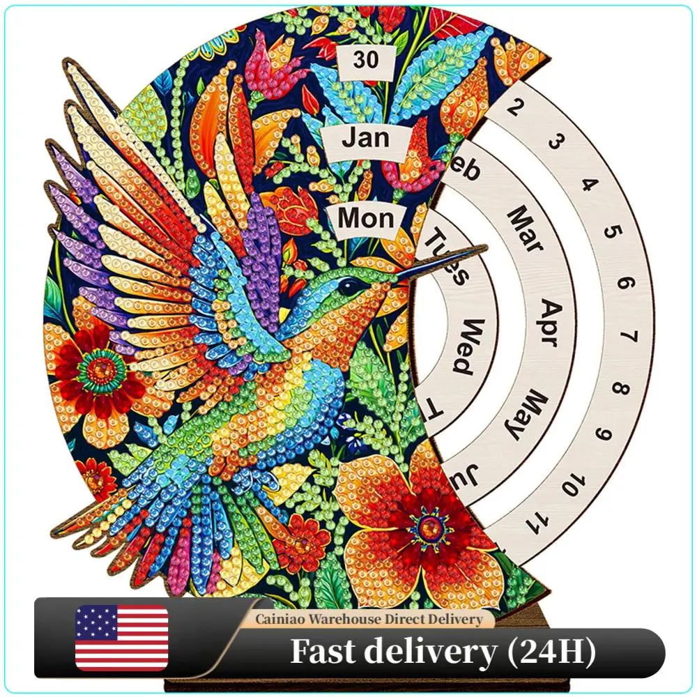 

Special Shape Garden Gnome Diamond Painting Spinning Calendar Wooden Perpetual Desk Calendar Manual Rhinestones Wheeled Calendar