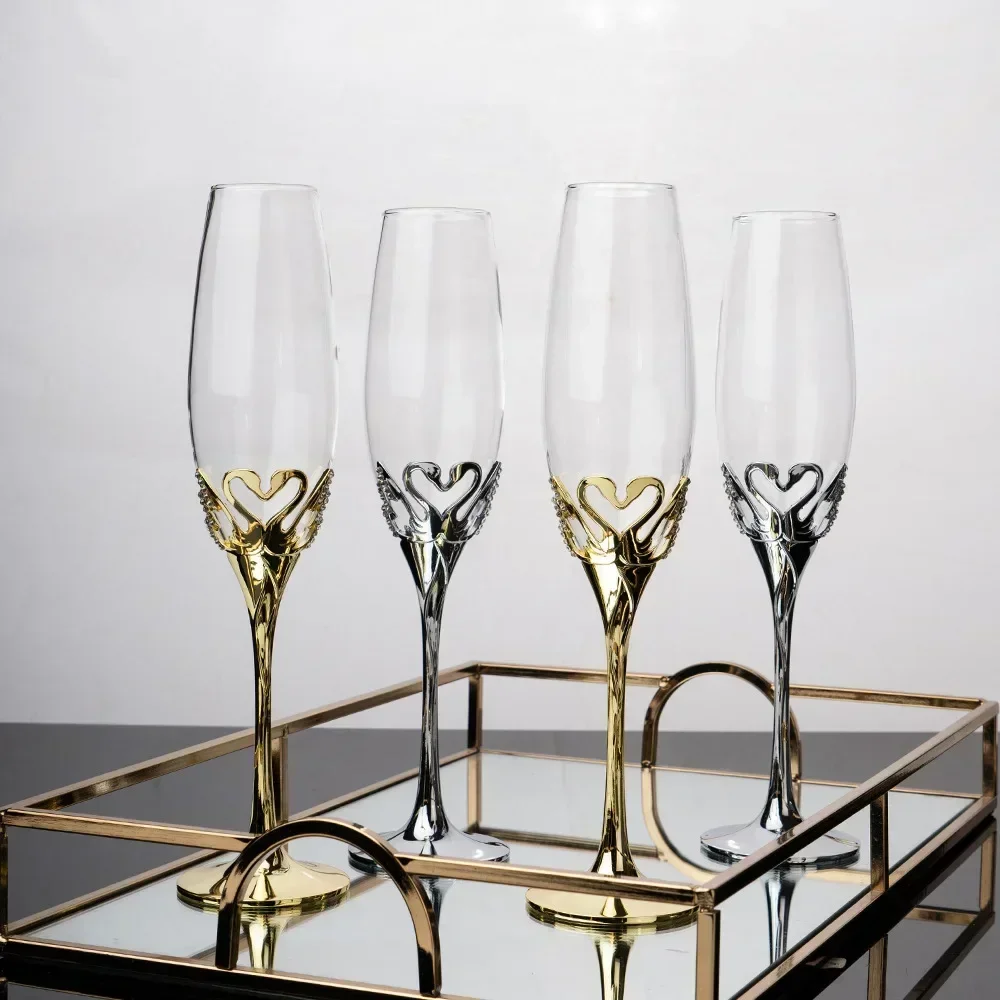 Creative Swan Crystal Cup Retro Diamond Glass Goblet Wedding Champagne Cup with Gift Box 2Pcs Toasting Champagne Flutes