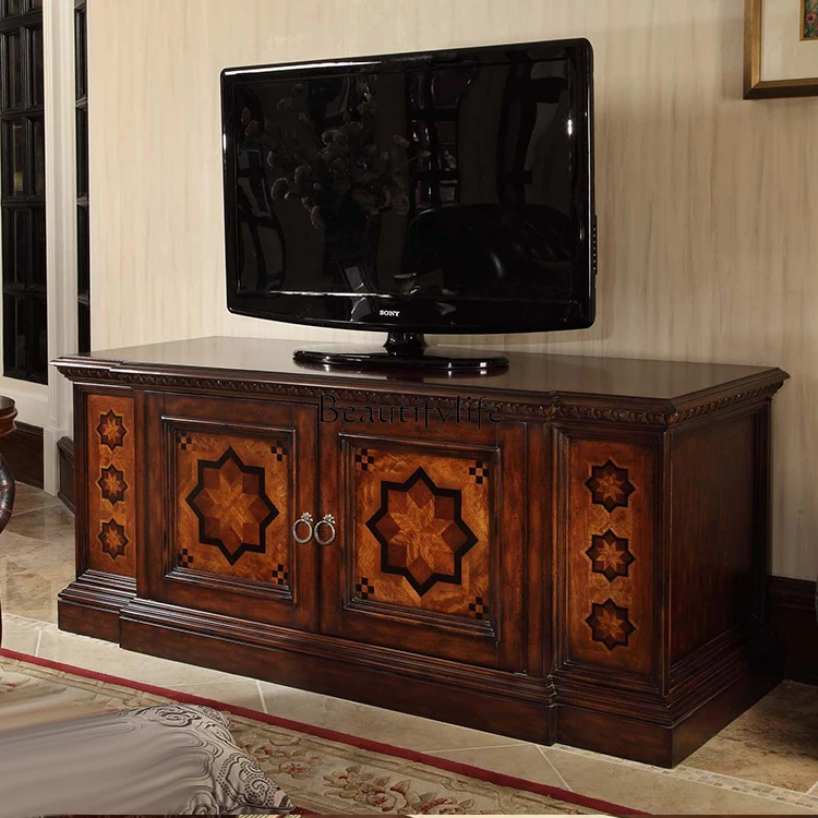 

European high-end TV cabinet household solid wood display cabinet