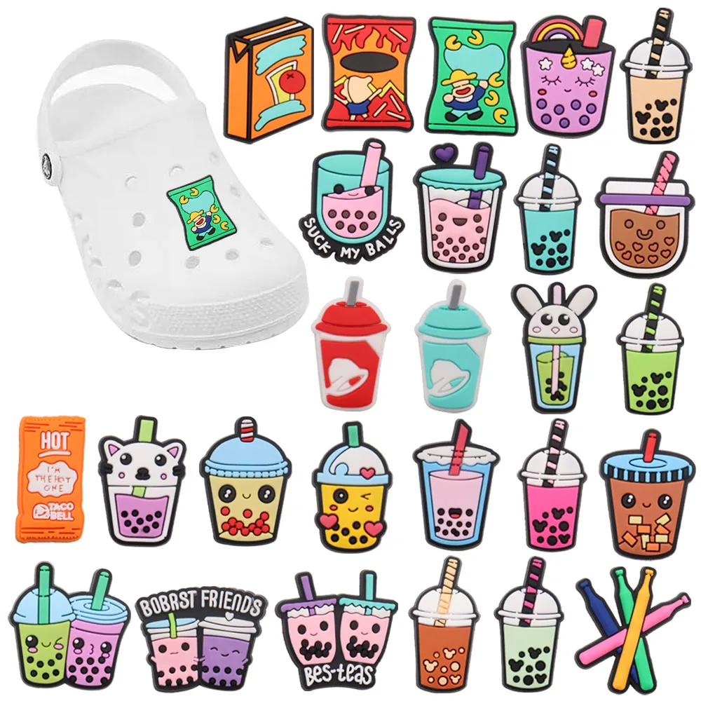 Gute Qualität 1 stücke PVC Schuh Charms Perle Milch tee Snacks Eis am Stiel PVC Zubehör Sandalen Ornamente für Kinder DIY Geschenk