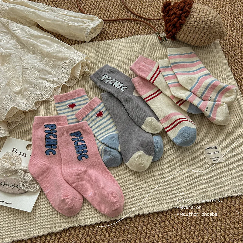 Children socks autumn and winter cotton  Korean version pink love letter casual sports socks for girls clothes