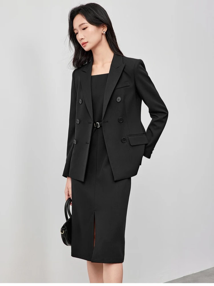 SENTUBILA السترة فستان البدلة أنيقة الخريف 2025 امرأة طويلة الأكمام التلبيب طوق معطف سترة وشاحات فستان السيدات مجموعات 151Z80054Z