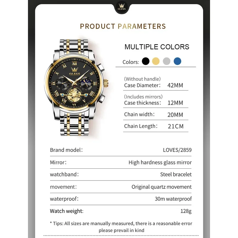OLEVS Men Watch Roman Scale Multi-function Chronograph Luxury Wristwatch for Man Original Quartz Watches  2859