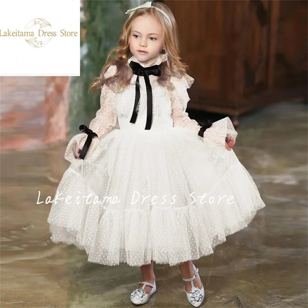 Light Pink Flower Girl Dresses Tulle With Bow Half Sleeve For Wedding Birthday Party Banquet Princess Gowns