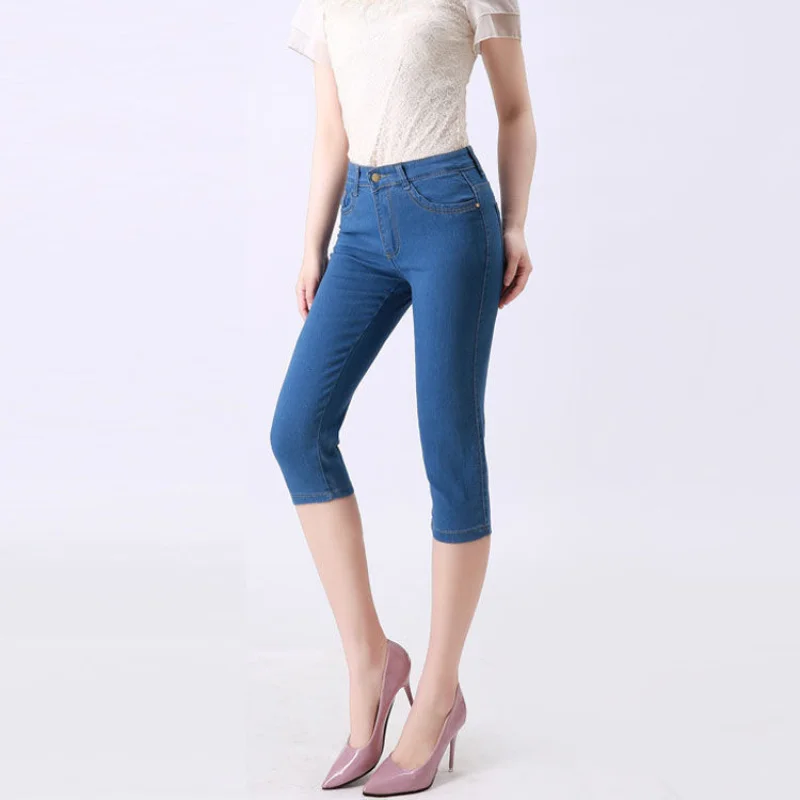 Streetwear Stretch Capris Pants High Waist Skinny Jeans Woman Korean Fashion 2025 Summer Women Casual Knee Length Denim Pants