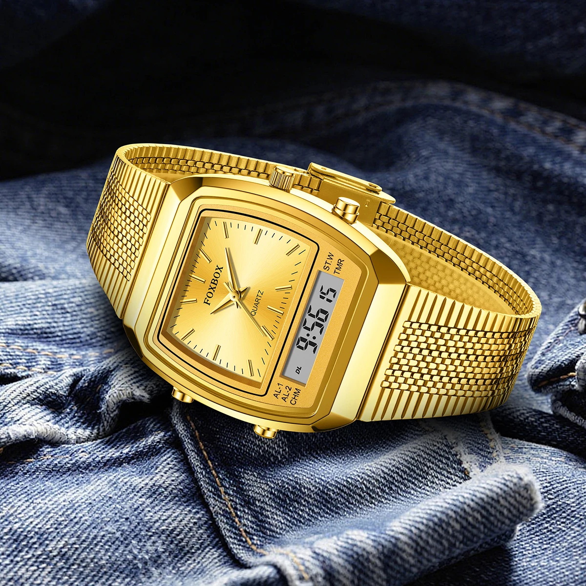 LIGE FOXBOX ساعات إلكترونية فاخرة للنساء مزدوجة رقمية كاجوال رياضية مقاومة للماء كوارتز مضيئة ساعات نسائية جديدة