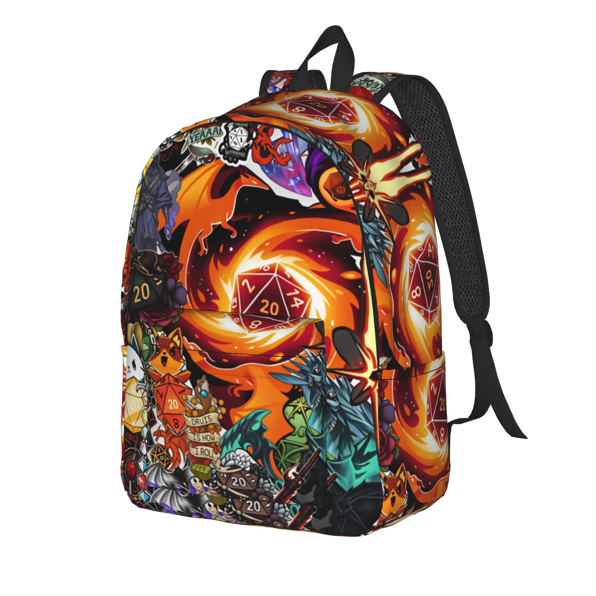Medieval Dragon And D20 Dice Dnd Backpack  Fun Backpacks Boy Daily Print School Bags Custom Rucksack