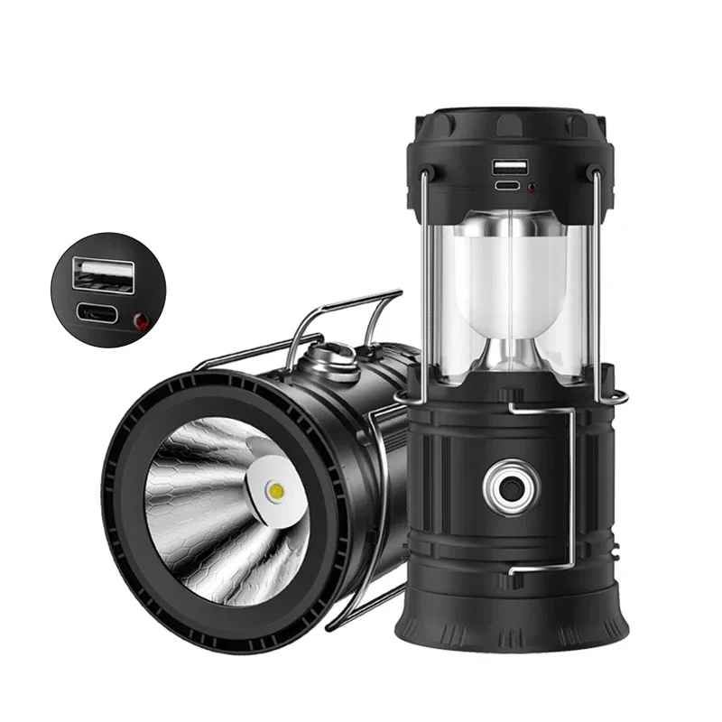 USB Rechargeable Camping Lantern, Power Bank Flashlight, Waterproof LED Portable Spotlight, Camp Supplies for Emergency Outages