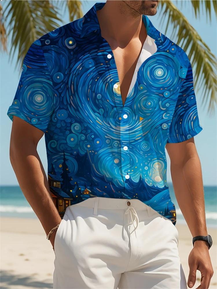 

Гавайская рубашка для мужчин с принтом маслом, повседневная легкая пляжная приталенная модная рубашка высокого качества, социальная забавная свободная одежда