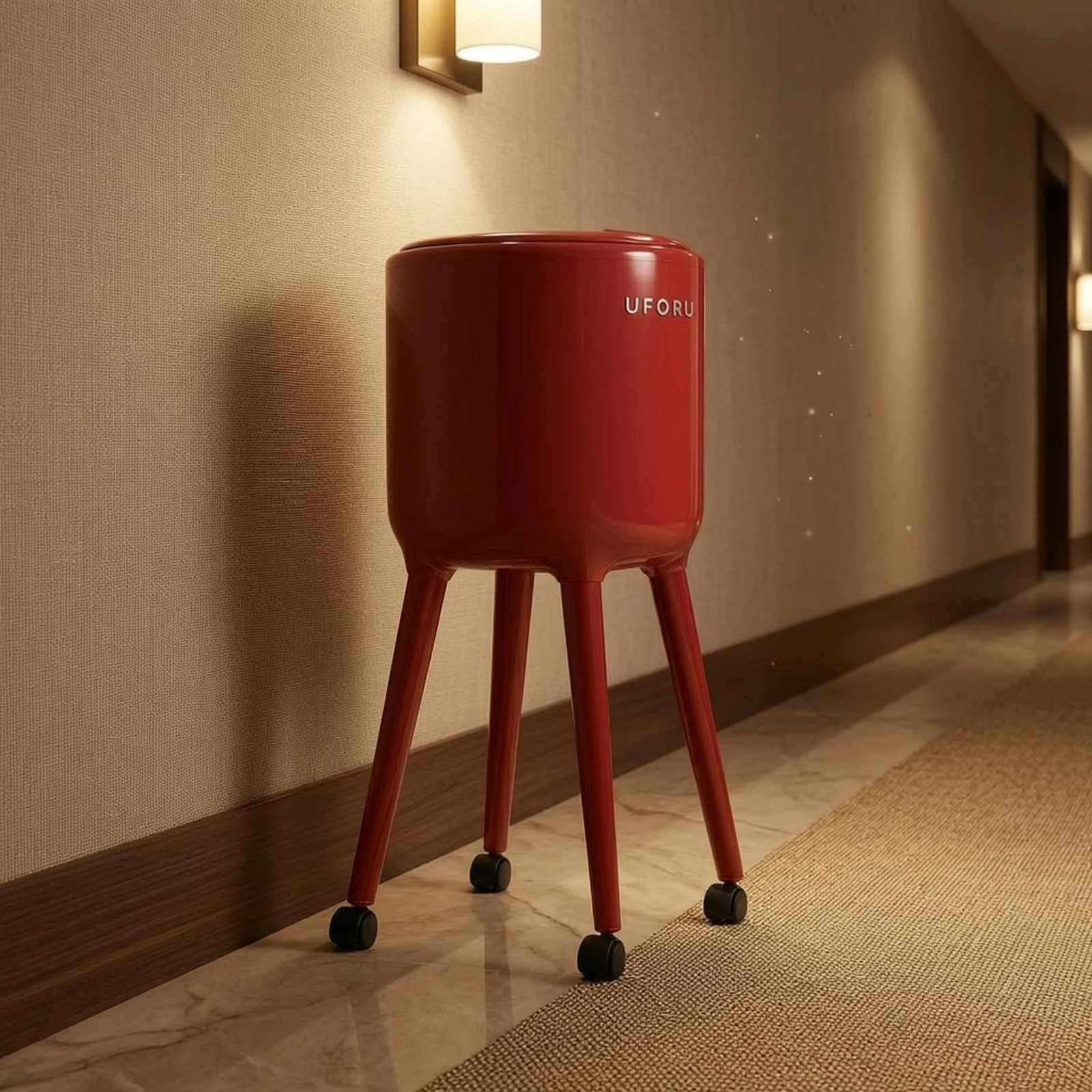 Rolling Trash Can Caster Wheels Lidded Trash Can Waste Container Smooth Plastic