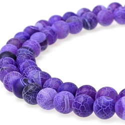 Frosted Agate Purple Color Loose Beads Natural Gemstone Smooth Round for Jewelry Making