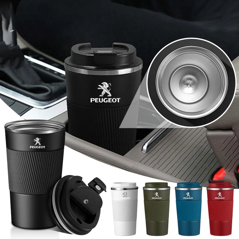Decal Stainless Steel Coffee Thermos Mug Car Vacuum Flask Travel Thermal Cup for Peugeot 308 408 508 208 3008 Wheel Center Caps