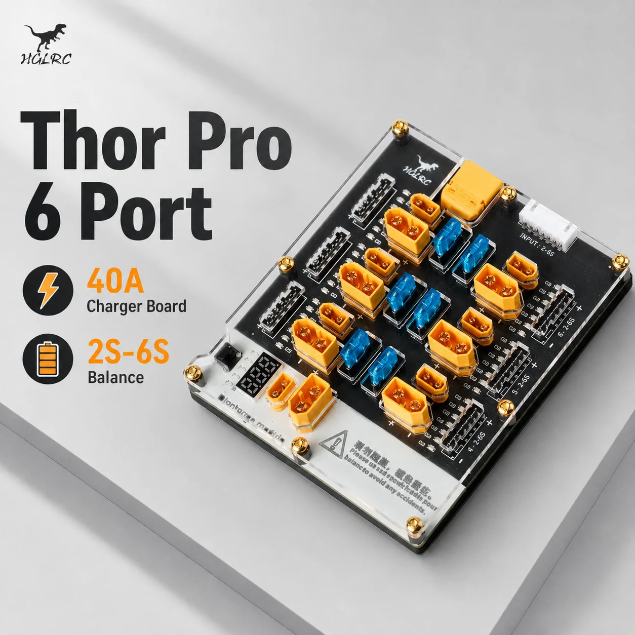 HGLRC Thor Pro LiPo Charger Board 6 Port 40A XT30 XT60 2S-6S Parallel Balance Board With Discharger For FPV Racing Drone Parts