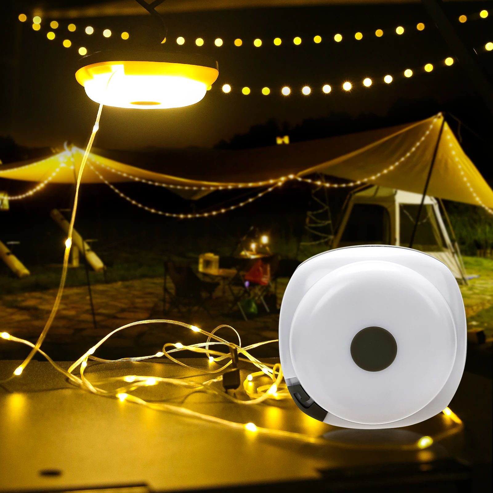 

C2 Camping Fishing String Lights 33Ft LED Lights with Lanterns Tent Lights Lamp 2000mAh IPX6 Waterproof Rechargeable Flashlights