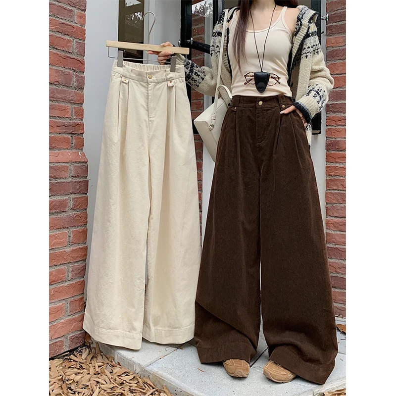 

Vintage Corduroy Wide Leg Pants Women Streetwear High Waist Baggy Straight Pants Winter Korean Casual All Match Full Trousers