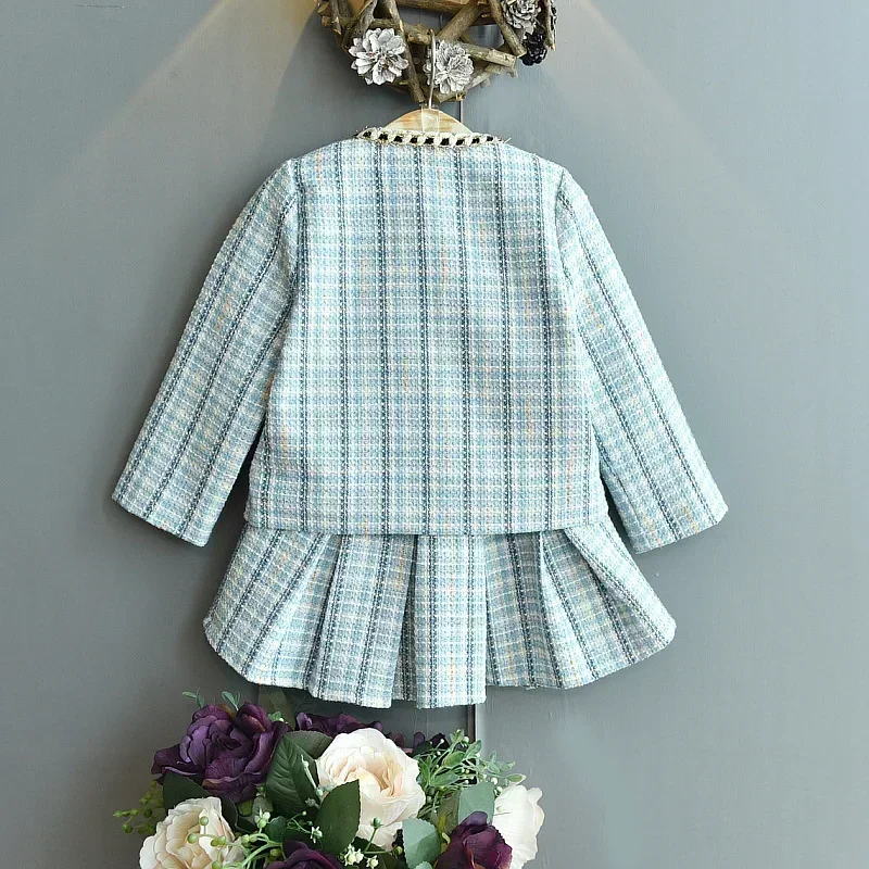 Fall Kids Clothing Girls Outfits Girls Suit 2022 Spring Autumn Long-sleeved Plaid Top +skirt Two-piece Sets Wholesale Clothing