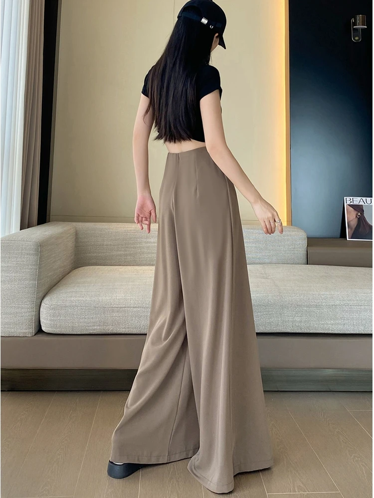 Pants Women Summer Comfortable Daily Solid Ulzzang Folds Office Lady Streetwear Loose Simple Wide Leg Classic All-match Holiday