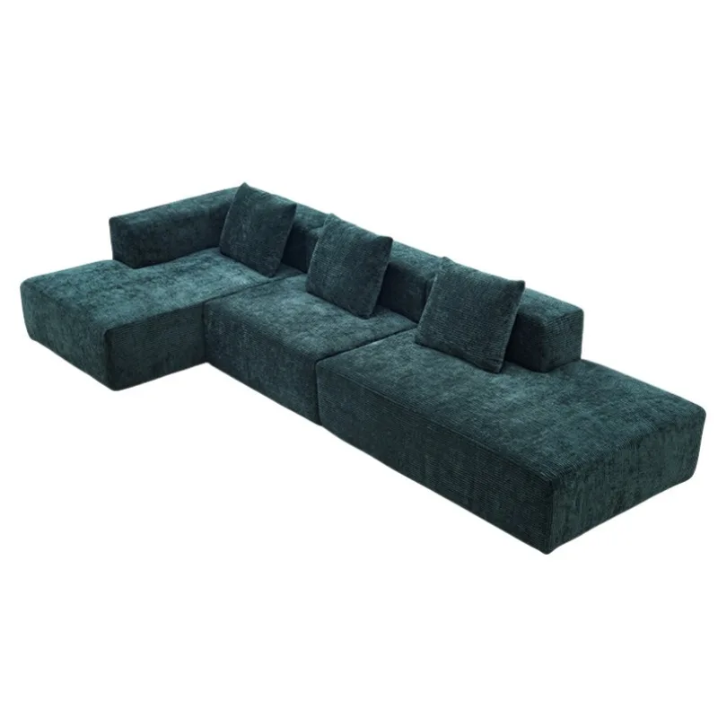 Corduroy Modular Sofa Combination Cream Wind Tofu Blocks Full Sponge Compression Nordic Living Room, Fabric Sofa