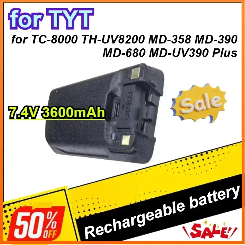 New 7.4V 3600mAh Type-C for TYT TC-8000 TH-UV8200 MD-358 MD-390 MD-680 MD-UV390 Plus Replacement Walkie Talkie Battery