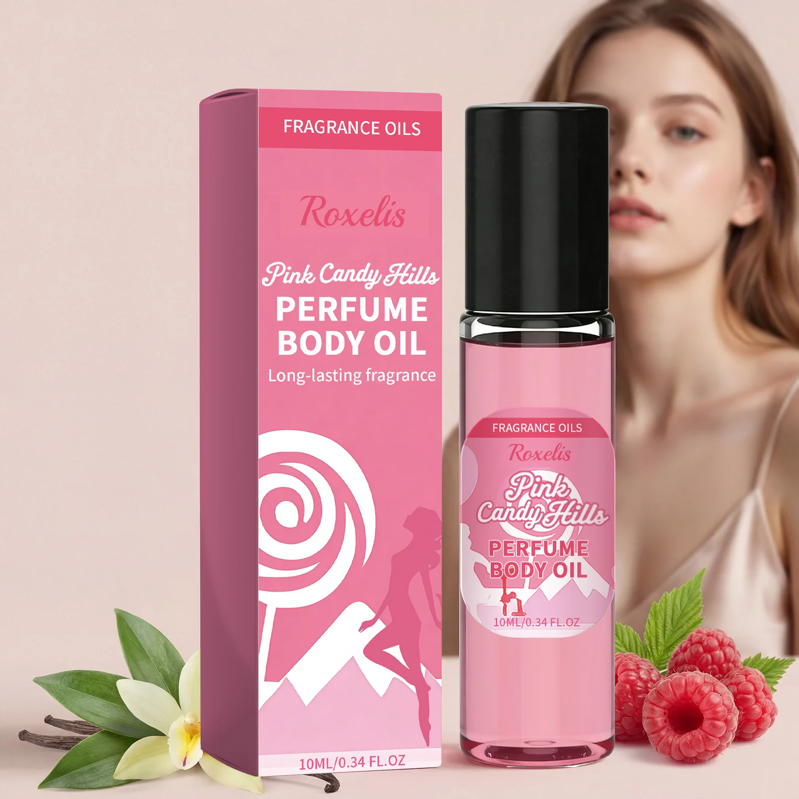

Pink Candy Scented Essential Oil, Pink Sugar Body Moisturizing Cream, Lightly Fragrant, Convenient Daily Essential Oil