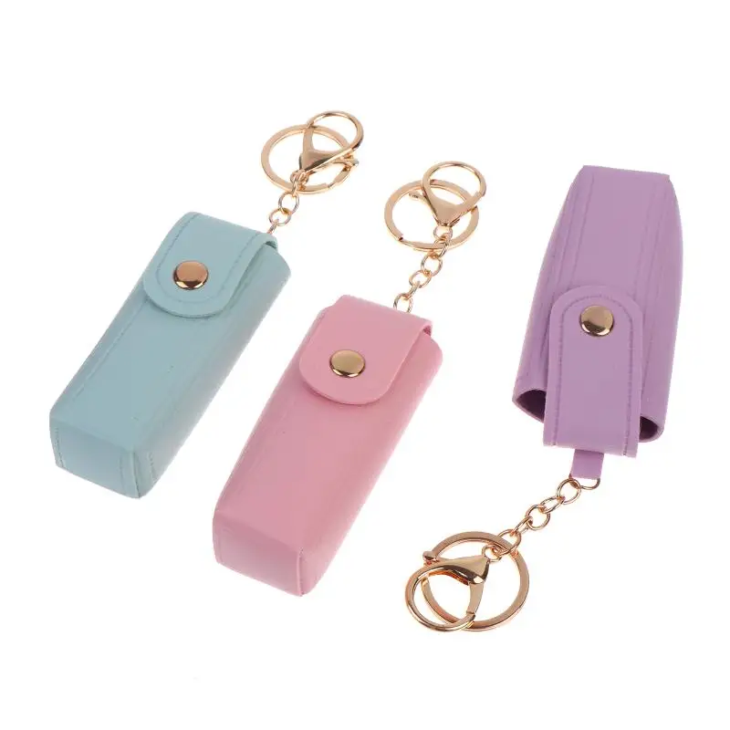 Einfarbige PU-Leder Tragbare Mini-Lippenstifttasche Schlüsselanhänger Spiegelanhänger Schlüsselring Modische Aufbewahrungstasche Damen Make-up-Zubehör – Detail 6