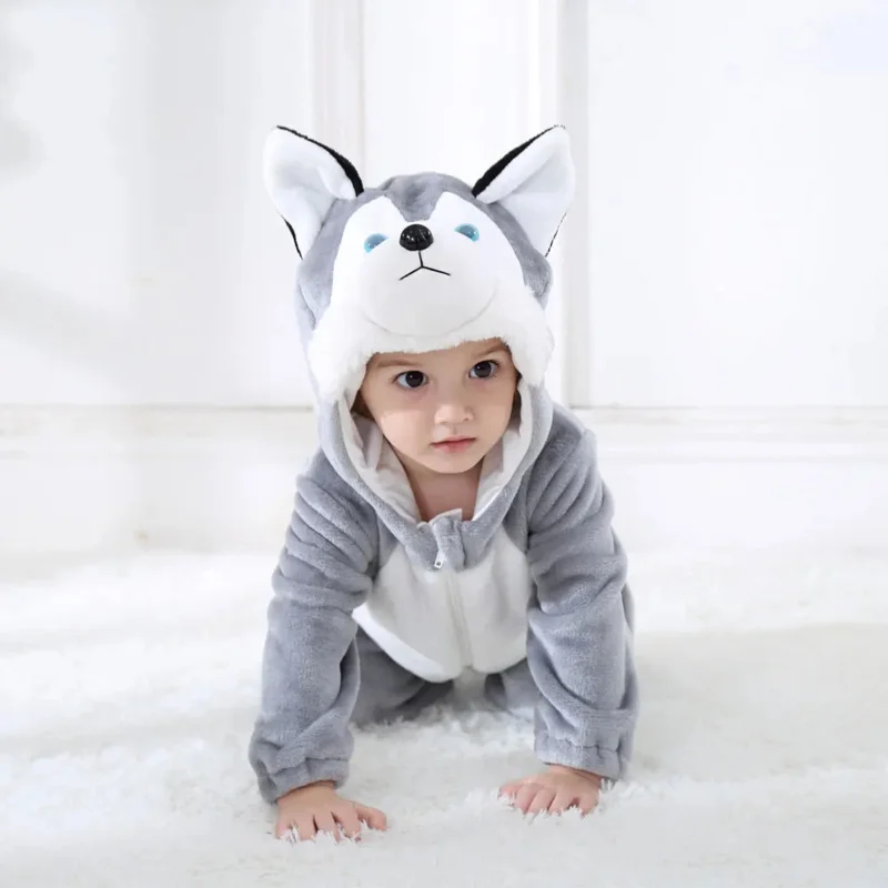 Umorden Baby Husky Dog Costume Kigurumi Cartoon Animal Rompers Infant Toddler Jumpsuit Flannel Halloween Fancy Dress