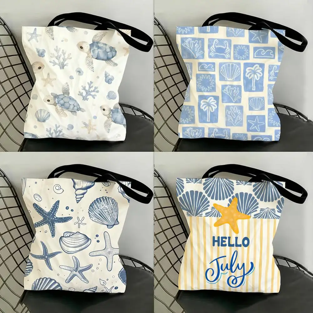 Theme Nature Ocean Beach Theme Storage Bags Shopping Bags Series Print Bags Lightweight Shoulder Bag For Daily Use