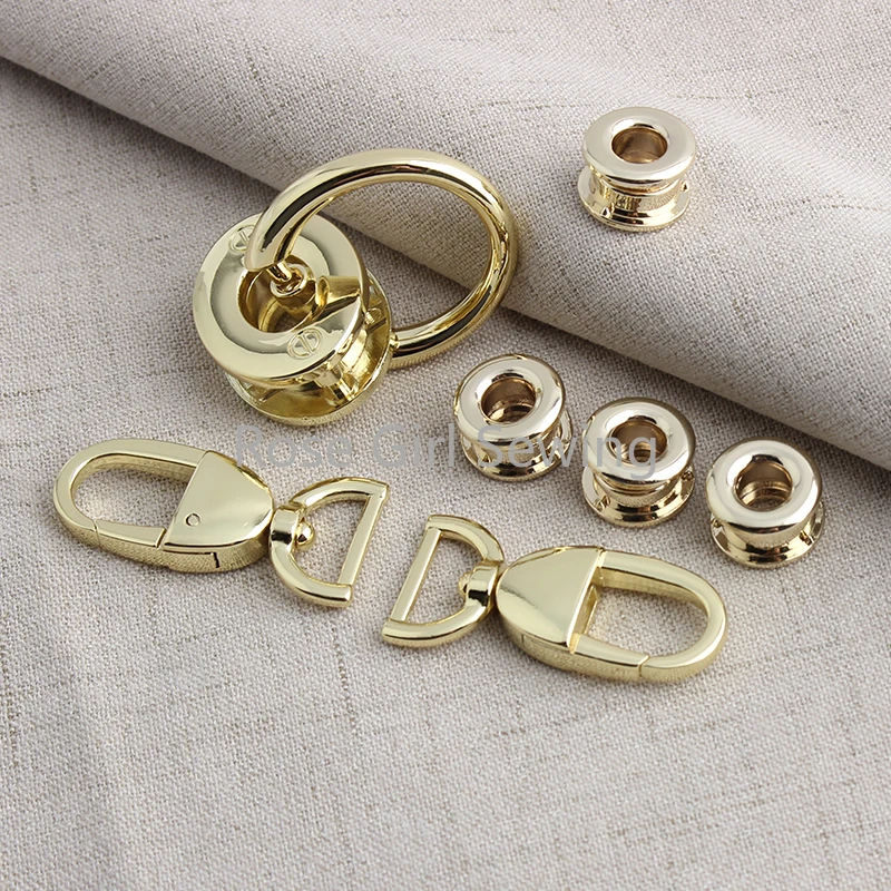 1/3/5Sets Light gold Metal Decorative Locks For Handbag Bags Tote Eyelets Swivel Snap Hook Hanger Connector Buckles Accessories