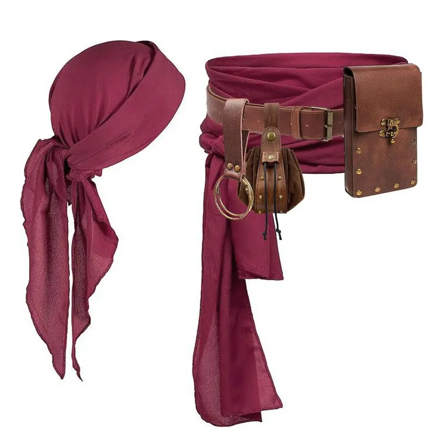 

Костюм пирата, пиратский платок на голову, банданы, пояс, пояс, средневековый пояс, сумка для монет, кожаный крючок, праздничные наборы