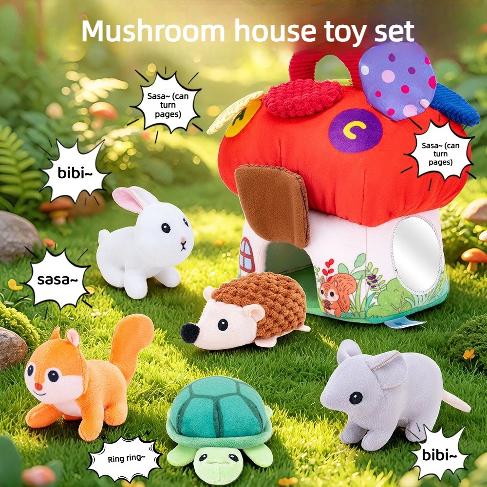 

6Pcs Farm Sensory Toy Set with animal figures & mushroom house, colorful educational playset, nice gift for infants