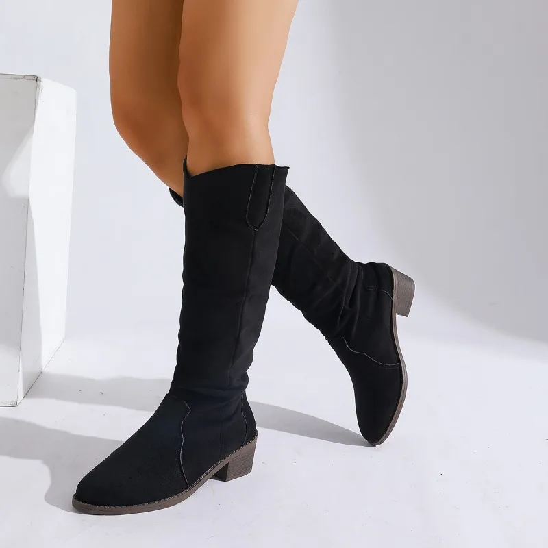 العلامة التجارية مصمم 2025 الخريف جديد ريترو عادية الجلد المدبوغ المرأة تشيلسي الأحذية أنيقة سليم أشار تو قدم واحدة أحذية عالية للنساء #3