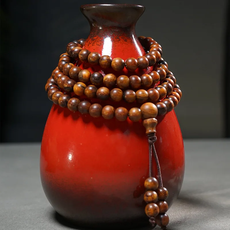 Papuan rosewood Buddhist bracelet, 108-bead hand-held prayer , multi-strand fragrant oil-filled wooden beads