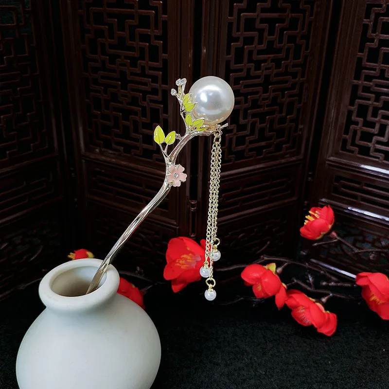 

Pearl iridic tassel hairpins, Hanfu accessories, high-end and versatile, ancient-style niche headwear and hair accessories