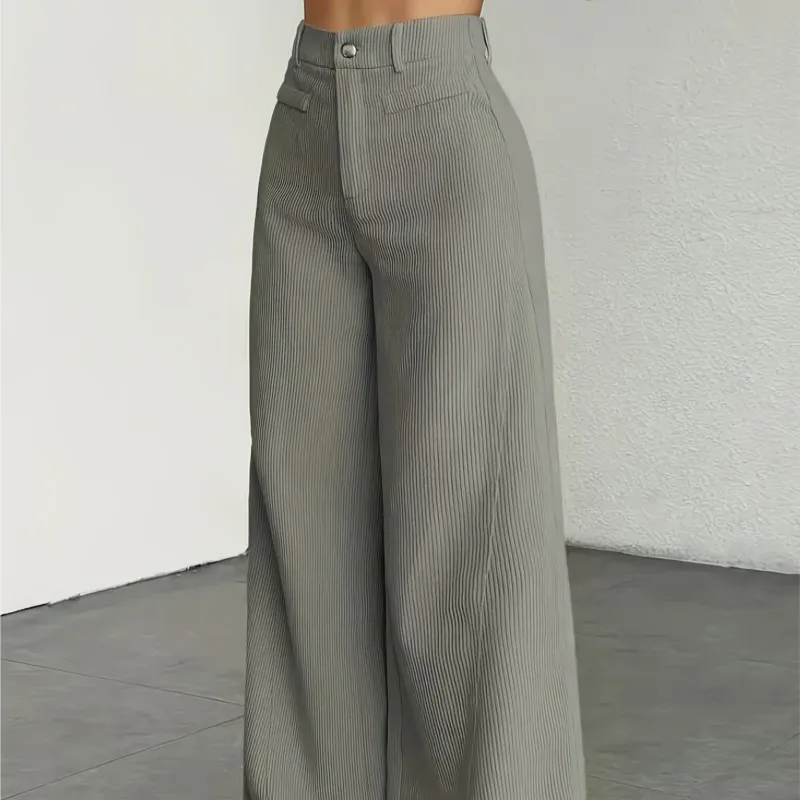 가을 겨울 하이웨이스트 와이드 레그 팬츠 여성 캐주얼 루즈 팬탈로네스 패션 다용도 얇은 단색 와이드 레그 바지