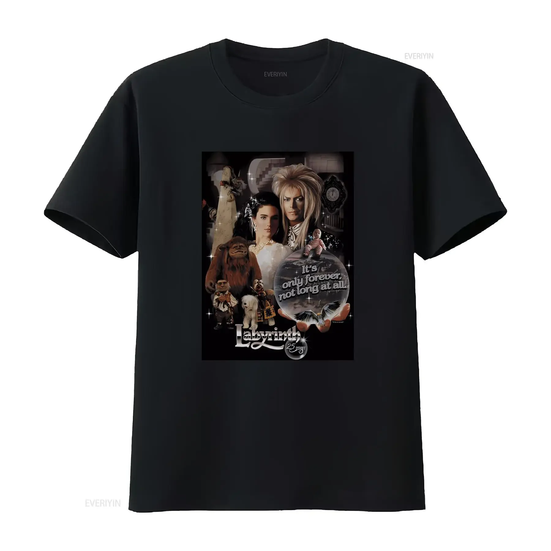 Labyrinth 25 Years Anniversary It's Only Forever Not Long At All Movie Print T Shirt vintage Washed Slightly homme